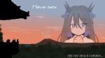 1girl abe_shinzou black_dragon_(kemono_friends) black_hair blue_hair blush coat commentary_request dragon_ears dragon_girl dragon_horns english_text grey_eyes have_sex_(meme) highres horns kemono_friends kemono_friends_3 lab_coat long_hair looking_at_viewer meme mountain multicolored_hair multicolored_horns open_clothes open_coat pink_horns sandstar see_you_space_cowboy shinkaisoku smile white_coat 