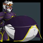  angelo-xd animated anthro armor belly big_belly black_nose blush bulge clothed clothing crown fur hair hyper hyper_pregnancy male male_pregnancy navel open_mouth partially_clothed pregnant red_eyes torn_clothing white_fur white_hair 