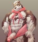  anthro bandanna canine clothing erection horkeukamui looking_at_viewer male mammal muscular nipples penis solo tokyo_afterschool_summoners wolf 