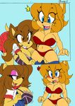  akatsukishiranui-fox anthro big_breasts bra breasts cleavage clothed clothing duo fan_character female hedgehog mammal sonic_(series) torn_clothing underwear 