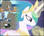  2015 absurd_res brown_eyes clothing comic cutie_mark digital_media_(artwork) duo elephant equine fan_character friendship_is_magic hi_res horse male mammal mlp-silver-quill my_little_pony outside panic pony princess_celestia_(mlp) scar sun waking_up 