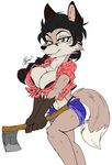  akatsukishiranui-fox anthro axe big_breasts bra breasts canine cleavage clothed clothing female mammal melee_weapon solo underwear weapon wolf 