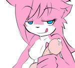  2016 aeris_(vg_cats) anthro balls blue_eyes breasts cat feline female fur hair handjob ko_(artist) licking licking_lips looking_at_viewer male male/female mammal nipples nude penis pink_fur pink_hair precum sex simple_background smile tongue tongue_out vg_cats webcomic 
