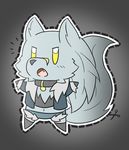  anthro big_tail canine chest_tuft chibi clothed clothing collar cute female fur grey_fur hair long_hair looking_at_viewer mammal open_mouth rakkuguy scar scissors simple_background solo standing teeth tuft velvela wolf yellow_eyes 