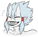  blue_hair demon eyes_closed fangs hair horn male octoboy oni pointy_ears simple_background smile 