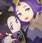  1boy 1girl acerola_(pokemon) ahoge allister_(pokemon) bad_id bad_twitter_id black_hair gastly gengar highres light_smile mimikyu mole mole_under_mouth pokemon pokemon_(creature) pokemon_sun_and_moon pokemon_sword_and_shield purple_eyes purple_hair salmonfa8072 upper_body 