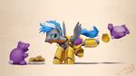  1jaz 2017 armor equine fan_character food male mammal melee_weapon muffin my_little_pony pegasus sword teddy_bear toy weapon wings 