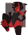  &lt;3 clothing demon domination dominatrix feet female female_domination freckles gloves hat horn legwear merunyaa monster_girl_(genre) riding_crop rubber smile spade_tail succubus thigh_highs whip young 