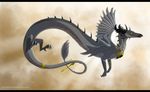  ambiguous_gender black_bars claws dragon eastern_dragon feathered_wings feathers feral flying horn jay-kuro spines wings yellow_eyes 