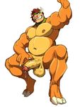  anthro balls big_penis bowser erection hair horn humanoid_penis koopa male mario_bros musclegut muscular nintendo nipples nude penis precum retracted_foreskin saggy_balls scalie smile solo toomanyboners uncut vein video_games 