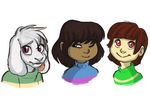  asriel_dreemurr boss_monster caprine chara_(undertale) child earthsong9405 fangs fur goat human long_ears mammal protagonist_(undertale) red_yes simple_background stripes undertale video_games white_background white_fur young 