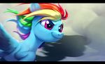  2017 blue_feathers blur equine eyelashes feathered_wings feathers feral flying friendship_is_magic hair imalou mammal multicolored_hair my_little_pony outside pegasus pink_eyes rainbow_dash_(mlp) rainbow_hair shadow simple_background solo wings 