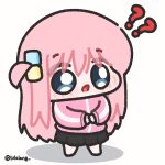  1girl ? ?? blue_eyes blush bocchi_the_rock! chibi chibi_only commentary confused cube_hair_ornament gotoh_hitori hair_ornament highres jacket long_hair lulalang pink_hair shadow skirt solo twitter_username untranslatable_commentary 