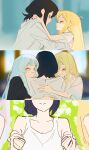  3girls absurdres ahoge black_hair cho_kaguya-hime! closed_eyes commentary_request group_hug highres hixii1238 hug kaguya_(cho_kaguya-hime!) long_hair medium_hair multiple_girls runami_yachiyo sakayori_iroha white_background white_hair yuri 