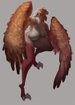  anthro avian big_breasts bird breast_squish breasts derekireba digital_media_(artwork) eyelashes feathered_wings feathers full-length_portrait huge_breasts humanoid nipples nude one_leg_up orange_feathers portrait pose red_eyes simple_background slightly_chubby talons thick_thighs voluptuous winged_arms winged_humanoid wings 