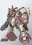  beam_rifle cable commentary_request energy_gun exposed_internal_machinery gradient_background gundam gundam:_hathaway's_flash kurashou_shumei mecha mecha_focus messer_(mobile_suit) mobile_suit no_humans one-eyed_mecha original red_eyes redesign robot science_fiction shoulder_spikes signature solo spikes weapon 