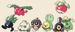  >_< ._. :> :< :d absurdres artist_name bounsweet budew closed_mouth commentary delatoid facing_ahead flying from_side highres hoppip no_humans oddish open_mouth pokemon pokemon_(creature) roggenrola seedot shroomish simple_background sitting smile smoliv walking wavy_mouth |_| 