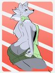  annoyed big_butt breasts butt canine clothed clothing female huge_butt l_a_v looking_at_viewer mammal partially_clothed simple_background small_breasts solo virgin_killer_sweater wolf 