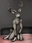  anthro antlers bedroom_eyes cervine clothing cuntboy deer digitigrade dripping half-closed_eyes hooves horn intersex looking_at_viewer mammal maskedhusky panties pussy pussy_juice seductive solo underwear 