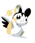  :3 black_eyes blush_stickers clenched_teeth electricity electrokinesis emolga energy_ball hand_up highres looking_ahead lukasandatta no_humans overlighting pokemon pokemon_(creature) pokemon_focus simple_background teeth v-shaped_eyes white_background 