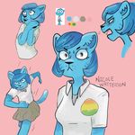  2017 anthro blue_fur blue_hair breasts cartoon_network cat clothing digital_media_(artwork) feline female fur hair looking_at_viewer mammal nicole_watterson open_mouth pose running shirt simple_background skirt solo stagside standing the_amazing_world_of_gumball whiskers 