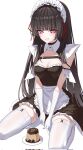  1girl bad_anatomy bad_hands bangko black_dress black_hair breasts chisa_(wuthering_waves) cleavage commentary_request corrupted_twitter_file dress enmaided gloves highres korean_commentary long_hair maid maid_headdress medium_breasts simple_background solo thighhighs white_background white_gloves white_thighhighs wuthering_waves 