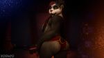  3d_(artwork) bear black_fur black_hair breasts butt digital_media_(artwork) female fur green_eyes hair inside jewelry mammal panda pandaren pinup pose solo stool teeth video_games warcraft zushou 