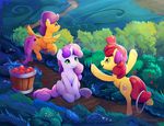  2017 apple apple_bloom_(mlp) bucket cutie_mark cutie_mark_crusaders_(mlp) earth_pony equine feathered_wings feathers female feral food friendship_is_magic fruit green_eyes group hair hair_bow hair_ribbon hi_res hooves horse long_hair mammal my_little_pony open_mouth orange_feathers outside pegasus pink_hair pony red_hair ribbons scootaloo_(mlp) sitting smile sweetie_belle_(mlp) underhoof viwrastupr wings young 