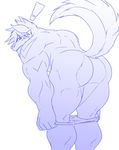  anthro butt clothed clothing looking_at_viewer maiofu male mammal muscular pants_down partially_clothed presenting presenting_hindquarters rear_view simple_background solo underwear undressing white_background 