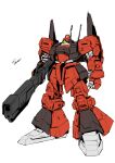  1980s_(style) aeug bazooka_(gundam) cable colored_lineart commentary_request green_eyes gundam kurashou_shumei mecha mecha_focus mobile_suit no_humans one-eyed_mecha retro_artstyle rick_dias robot science_fiction signature sketch solo white_background zeta_gundam 