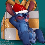  2016 3_toes after_sex asbel_lhant balls blush christmas claws cum cum_on_chest cum_on_face cum_on_penis disney foreskin fur fuzzy gift hat holidays invalid_tag lilo_and_stitch looking_at_viewer male penis presenting santa_hat simple_background sitting snout solo stitch toes tongue uncut 