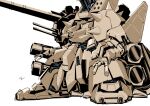 cannon colored_lineart commentary_request exposed_internal_machinery gundam gundam_0083 kurashou_shumei mecha mecha_focus missile_pod mobile_suit no_humans one-eyed_mecha original redesign robot science_fiction shoulder_spikes signature solo spikes white_background xamel zeon 