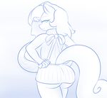 2017 absurd_res anthro bare_back big_breasts bottomless breasts butt clothed clothing earth_pony equine fan_character female freckles hair hi_res horse huge_breasts lamiaaaa looking_at_viewer looking_back mammal milky_way_(character) monochrome my_little_pony pony rear_view simple_background solo sweater virgin_killer_sweater 