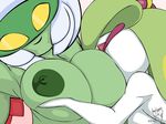  2017 areola big_breasts breast_suck breasts duo eyes_closed female female/female flora_fauna humanoid nintendo nipples plant pok&eacute;mon roserade smile sucking tsareena video_games zenminch 