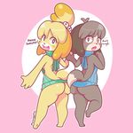 animal_crossing anthro breasts brother butt canine clothing digby_(animal_crossing) dog embarrassed female fur hand_holding isabelle_(animal_crossing) looking_back male mammal melangetic nintendo sibling side_boob sister video_games virgin_killer_sweater 