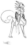  breasts canine chest_fur clothing david_lillie digimon fauld female fox gloves long_legs long_tail mammal markings renamon sketch solo 