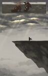  1girl absurdres cliff cloud cloudy_sky english_commentary grey_sky high_heels highres kid_icarus kid_icarus_uprising light_rays long_hair lunarjaguar outdoors palutena signature sky solo sunbeam sunlight very_long_hair walking 