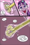  2017 absurd_res clitoris comic dialogue duo english_text equine female feral fluttershy_(mlp) friendship_is_magic gtsdev hair hi_res hooves horn mammal micro multicolored_hair my_little_pony open_mouth pegasus pencil_(object) penetration pink_hair pussy pussy_juice starlight_glimmer_(mlp) text tongue unbirthing unicorn vaginal vaginal_penetration vore wings 