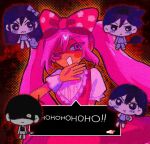  2girls 3boys :t antenna_hair aubrey_(headspace)_(omori) aubrey_(omori) ball black_hair blush blush_stickers bow bright_pupils brothers chibi closed_mouth colored_skin commentary double-parted_bangs dress frying_pan hair_between_eyes hair_bow hero_(headspace)_(omori) hero_(omori) holding holding_ball holding_frying_pan holding_knife holding_stuffed_toy kel_(headspace)_(omori) kel_(omori) knife long_hair mr._plantegg_(omori) multiple_boys multiple_girls ojou-sama_pose omori omori_(omori) one_eye_closed pink_bow pink_dress pink_eyes pink_hair polka_dot polka_dot_bow pout puffy_short_sleeves puffy_sleeves purple_eyes purple_hair shaded_face short_hair short_sleeves siblings sidelocks single_blush_sticker stuffed_eggplant stuffed_toy sweetheart_(omori) twintails waaaa_0823 white_eyes white_pupils white_skin 