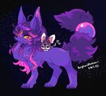  ahoge animal_ear_fluff animal_focus animal_with_hair animalization bead_tail_ornament claws colored_sclera commentary_request commission drawn_heart fang fluffy_tail full_body gradient_hair heart highres horns indie_virtual_youtuber licking_lips long_hair looking_at_viewer multicolored_hair no_humans pink_eyes pink_hair purple_hair rabbit rein_d'ariette skeb_commission standing third_eye tongue tongue_out uyutan virtual_youtuber yellow_sclera 