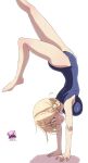 1girl absurdres alternate_costume barefoot blonde_hair blue_eyes blue_one-piece_swimsuit breasts commentary_request darjeeling_(girls_und_panzer) girls_und_panzer highres jinguu_(4839ms) large_breasts long_hair one-piece_swimsuit profile rabbit simple_background swimsuit white_background 