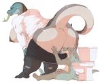  anthro anus big_breasts breasts clothing dickgirl dickgirl/female duo female huge_breasts intersex intersex/female lizard nipples obese opblaaskrokodil overweight reptile scalie sitting size_difference smile snake standing thick_thighs toilet tongue tongue_out torn_clothing 