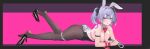  1girl :q animal_ears bare_shoulders black_leotard black_ribbon blue_eyes blue_hair bow breasts cleavage closed_mouth commentary cuffs detached_collar facial_mark fake_animal_ears fishnet_pantyhose fishnets hair_ornament hair_ribbon handcuffs hatsune_miku high_heels highres holding holding_handcuffs large_breasts leg_up leotard licking_lips light_blush looking_at_viewer lying o-ring on_stomach pantyhose pink_pupils playboy_bunny pomimi170 rabbit_ears rabbit_hole_(vocaloid) rabbit_tail red_ribbon ribbon smile solo tail teardrop_facial_mark tongue tongue_out twintails untranslatable_commentary vocaloid x_hair_ornament 