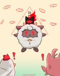  ! artist_name bird cattiva chicken chikipi cosplay crossover cult_of_the_lamb glowing glowing_eyes highres lamball no_humans pal_(creature) palworld pink_fur red_crown_(cult_of_the_lamb) red_eyes sadxkingart the_lamb_(cult_of_the_lamb) the_lamb_(cult_of_the_lamb)_(cosplay) 