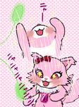  &lt;3 blush cat cat_toy chest_tuft cute feline fluffy fluffy_tail fur garnet_(jewelpet) japanese_text jewelpet jewelry mammal necklace pink_background pink_eyes pink_fur ribbons simple_background text toy translated tuft white_fur 秋服えのきつね 