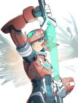 1boy armor character_name chest_jewel cowboy_shot energy_sword forehead_jewel helmet highres holding holding_sword holding_weapon long_hair male_focus mega_man_(series) mega_man_zero_(series) mythos_zero_(mega_man) omochi_(mochi_skymega) red_armor red_helmet solo sword weapon white_background zero(z)_(mega_man) zero_(mega_man) 