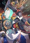  2boys android armor battle_damage blonde_hair commentary_request dr._weil_(mega_man) duel energy_sword helmet highres holding holding_sword holding_weapon imminent_death long_hair looking_at_another male_focus mega_man_(series) mega_man_zero_(series) mega_man_zero_4 multiple_boys omochi_(mochi_skymega) red_armor red_eyes red_helmet sword weapon white_beard white_hair z_saber zero(z)_(mega_man) zero_(mega_man) 