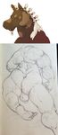  anthro balls equine flaccid horse looking_at_viewer male mammal muscular opblaaskrokodil overweight penis sketch solo traditional_media_(artwork) 