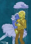  2boys aizawa_sachi artist_name blonde_hair blue_(deltarune) blue_background blue_skin boots brown_boots closed_eyes closed_mouth collarbone collared_shirt colored_skin commentary_request cowboy cowboy_hat dated deltarune hat holding holding_unworn_clothes holding_unworn_hat long_sleeves looking_at_another male_focus multiple_boys open_mouth rain raincloud shirt simple_background smile unworn_hat unworn_headwear utdr_(toby_fox) yaoi yellow_(deltarune) yellow_skin 