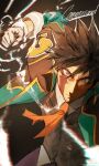  1boy absurdres angry commission highres jin_mori looking_at_viewer male_focus notepic punching raised_fist scar scar_on_face solo the_god_of_high_school 